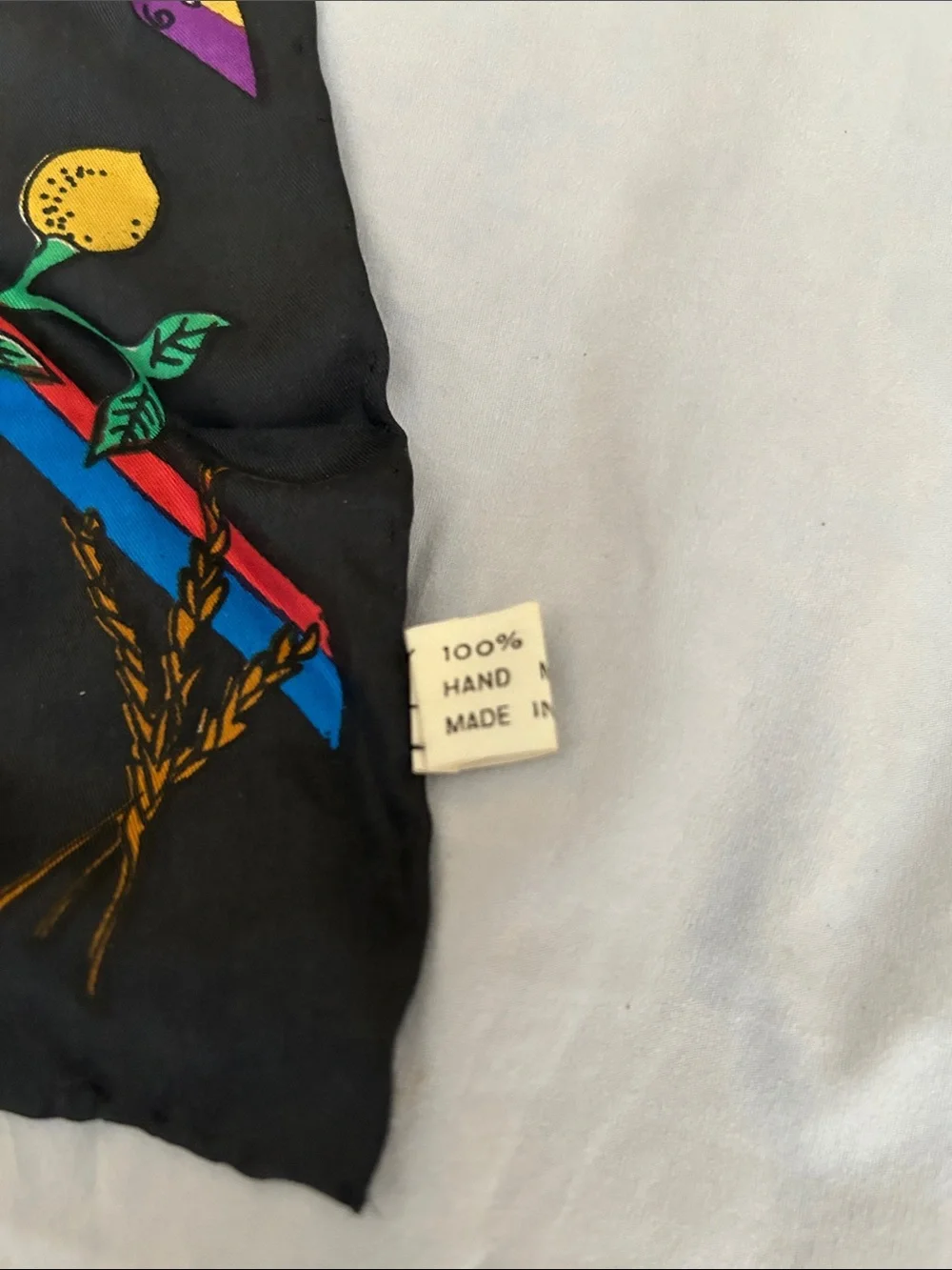 Nicole Miller vintage 1991 Black Silk Scarf with Multicolor Absolut Vodka design
